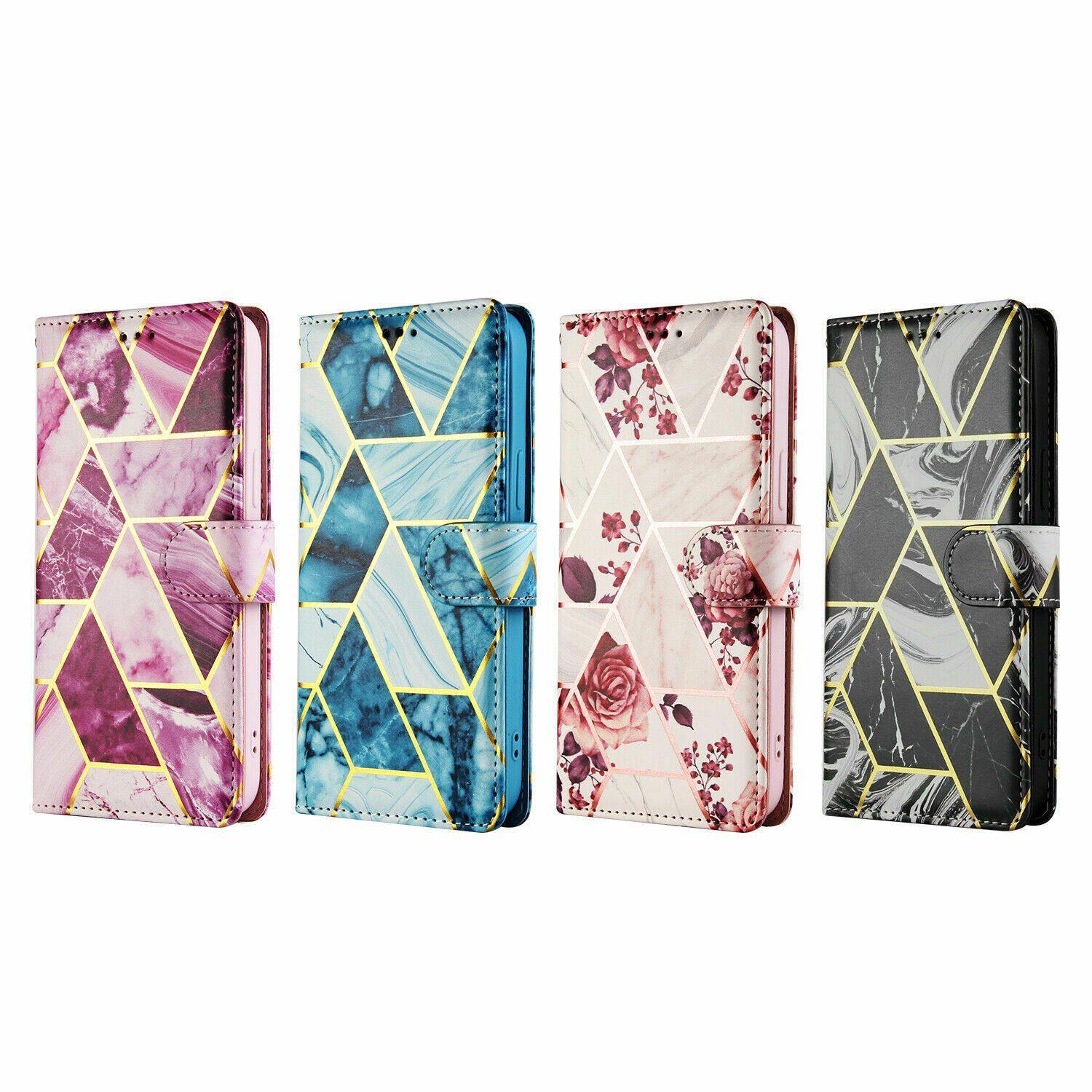 iPhone Leather Flip Wallet Marble Phone Cover