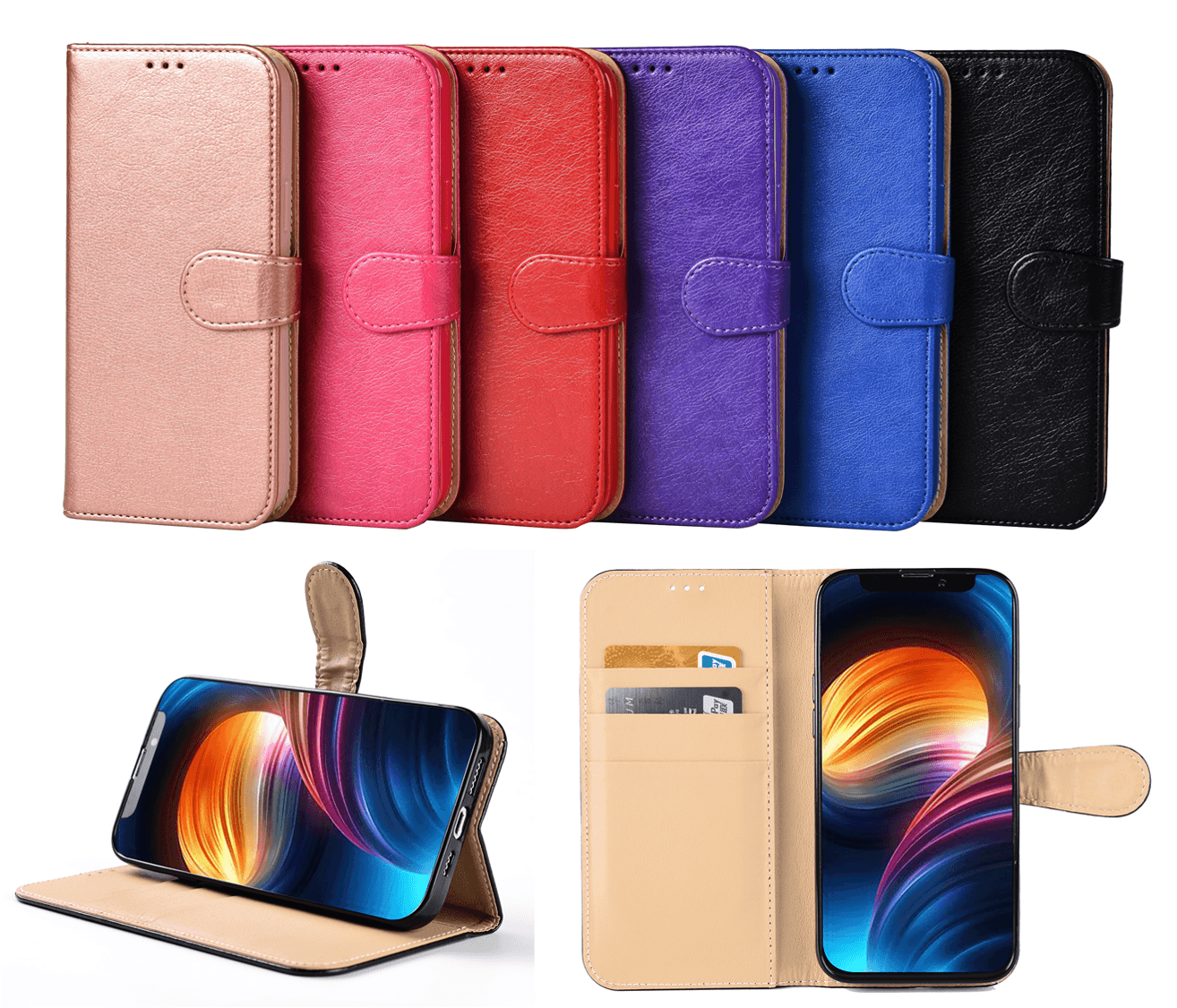 iPhone Max Leather Book Wallet Flip Case Stand Cover
